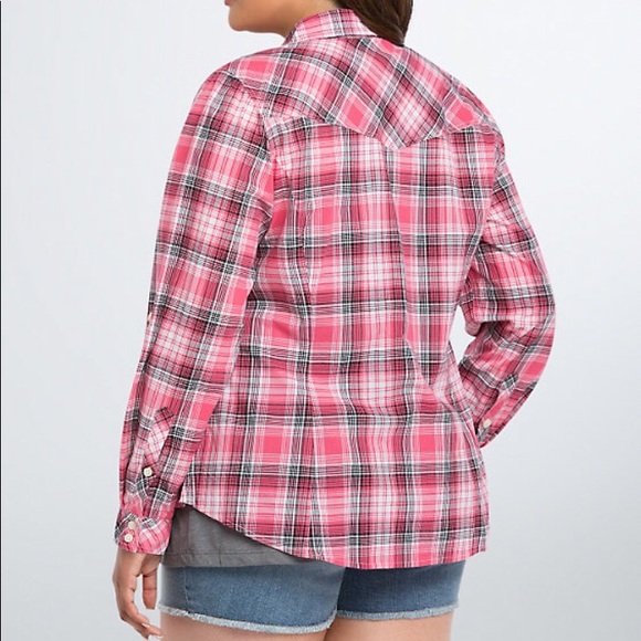 torrid Tops - Torrid Pink Plaid Camp Shirt Button Down 2X